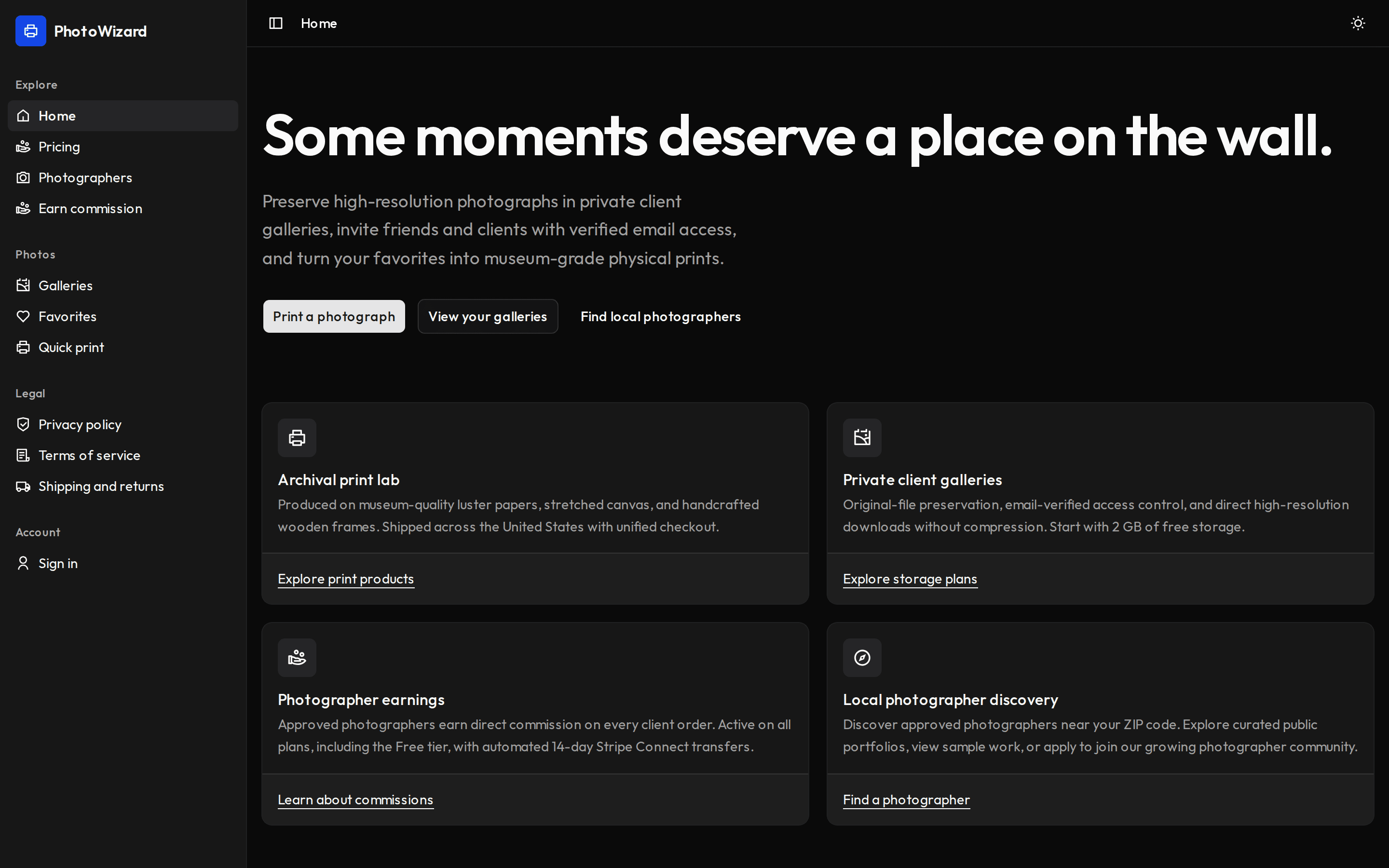PhotoWizard homepage